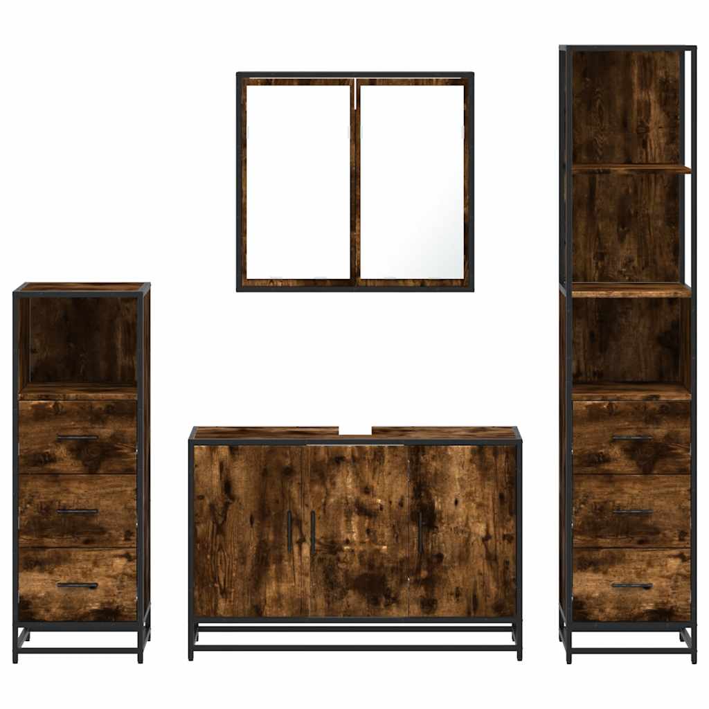 4-dijelni set kupaonskog namještaja boja hrasta drveni