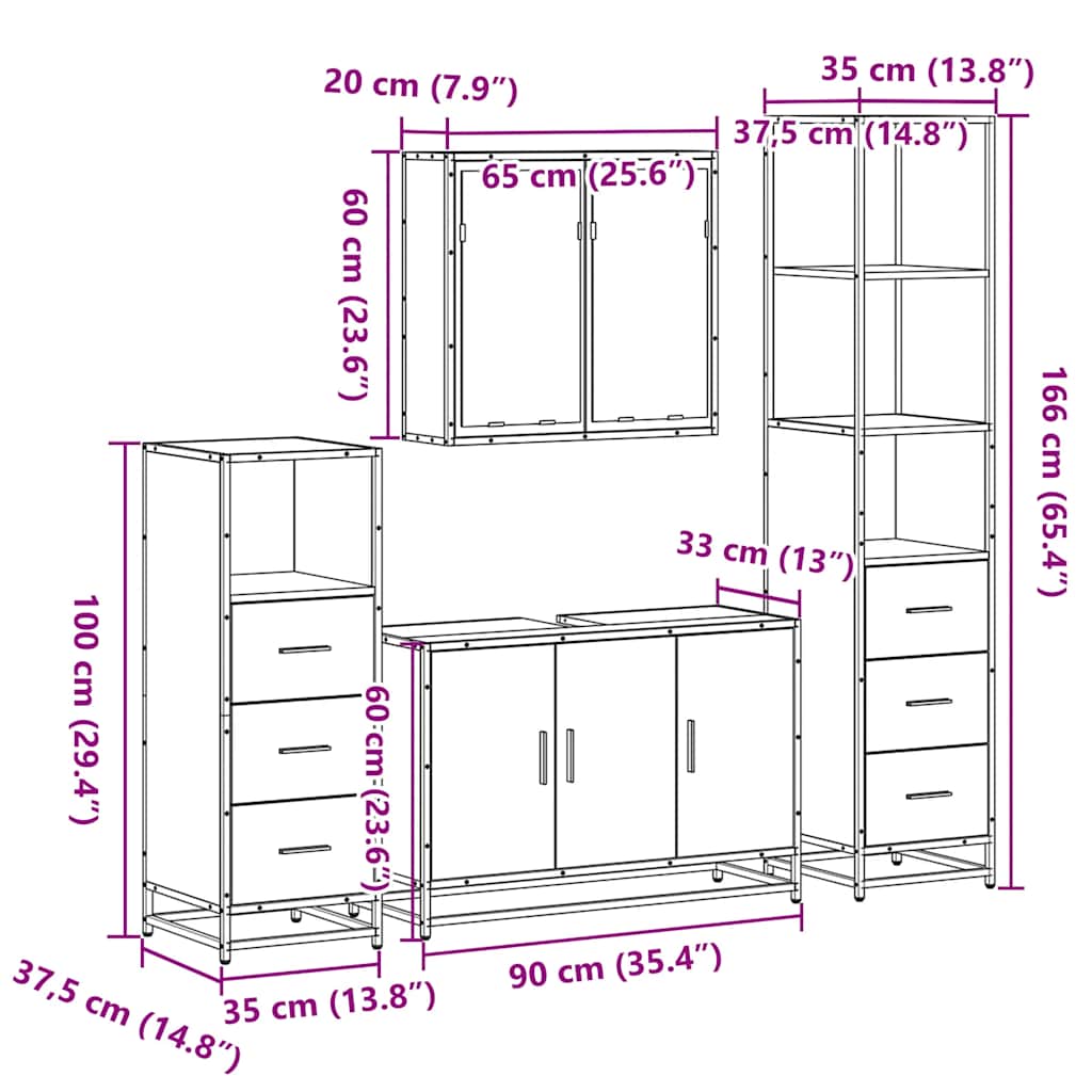 4-dijelni set kupaonskog namještaja boja hrasta drveni