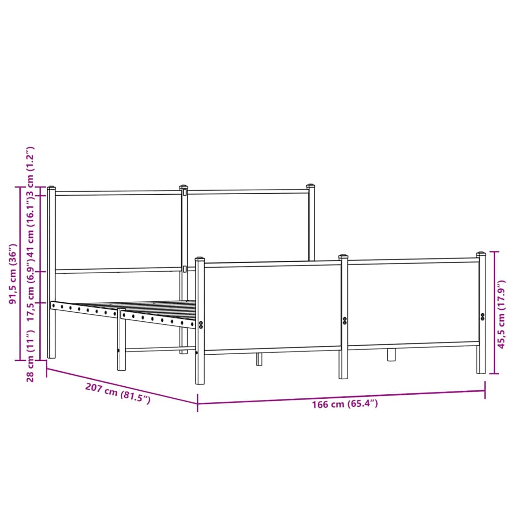 Metalni okvir kreveta bez madraca boja hrasta 160x200 cm