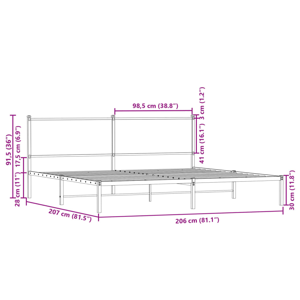 Metalni okvir kreveta bez madraca boja hrasta sonome 200x200 cm