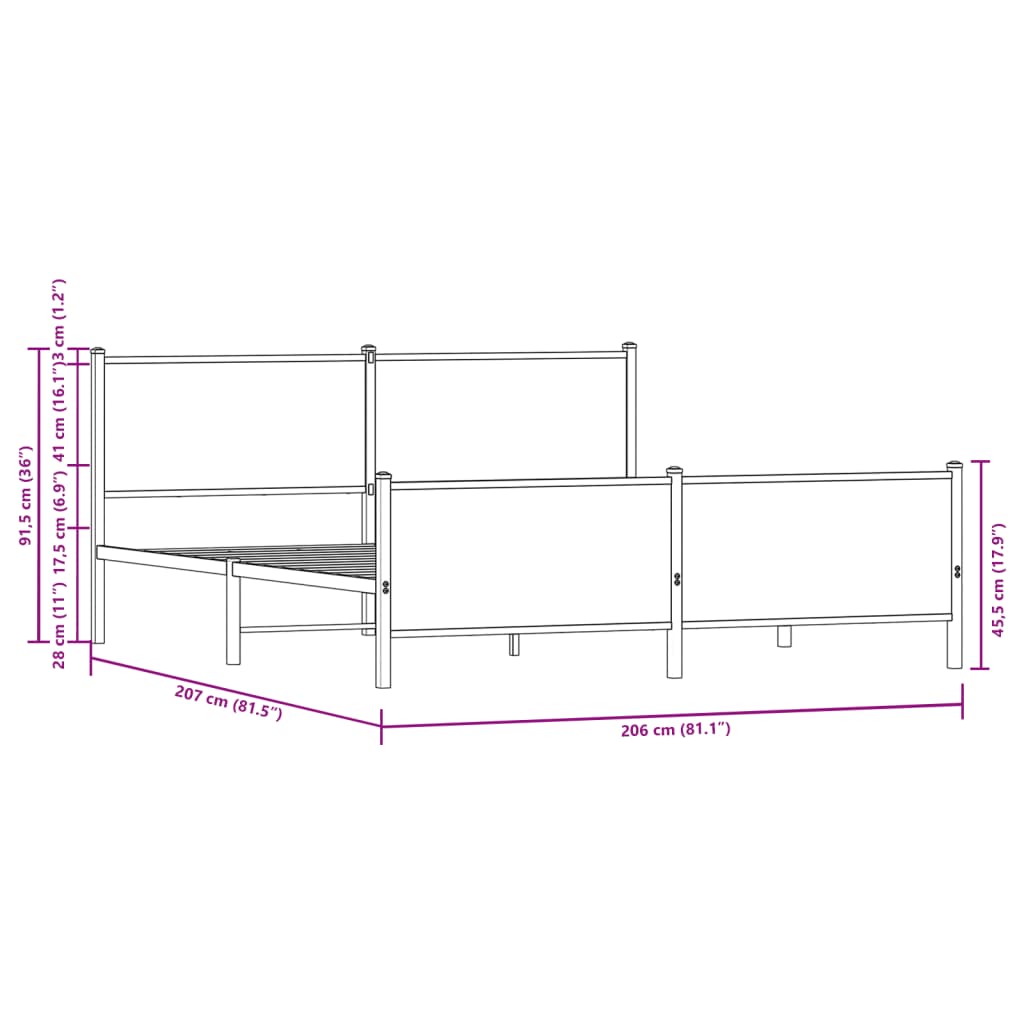 Metalni okvir kreveta bez madraca boja hrasta sonome 200x200 cm