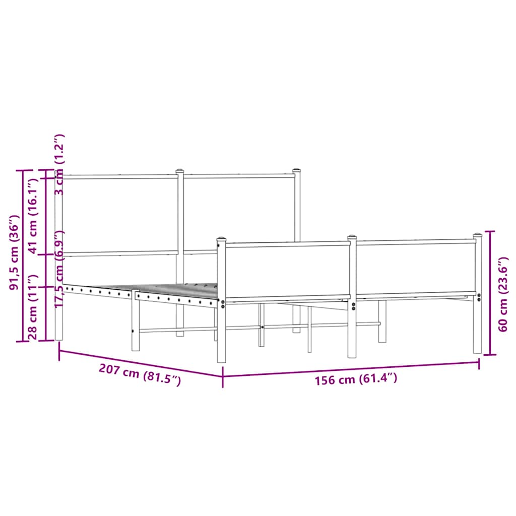 Metalni okvir kreveta bez madraca boja hrasta 150 x 200 cm