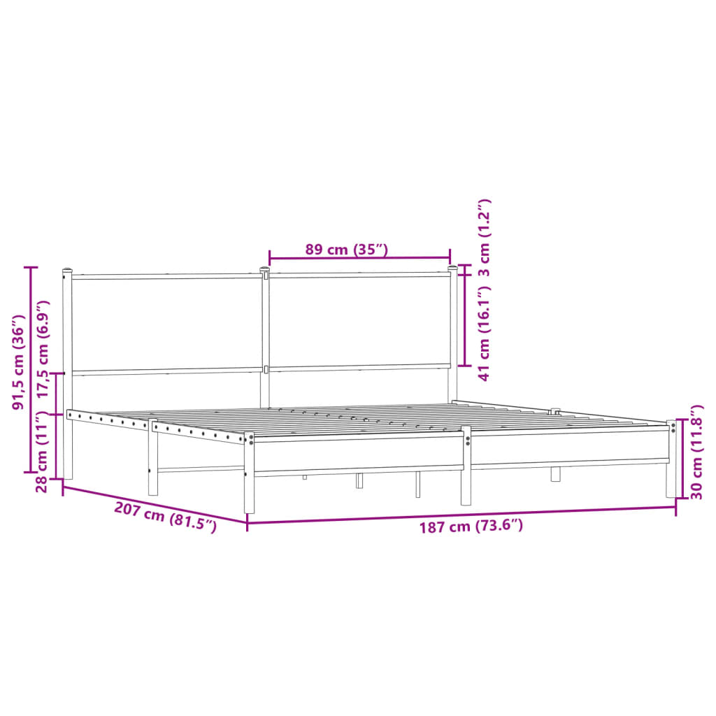 Metalni okvir kreveta bez madraca smeđa boja hrasta 180x200 cm
