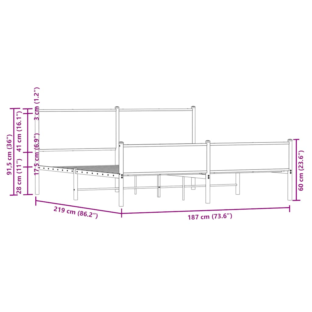 Metalni okvir kreveta bez madraca smeđa boja hrasta 183x213 cm