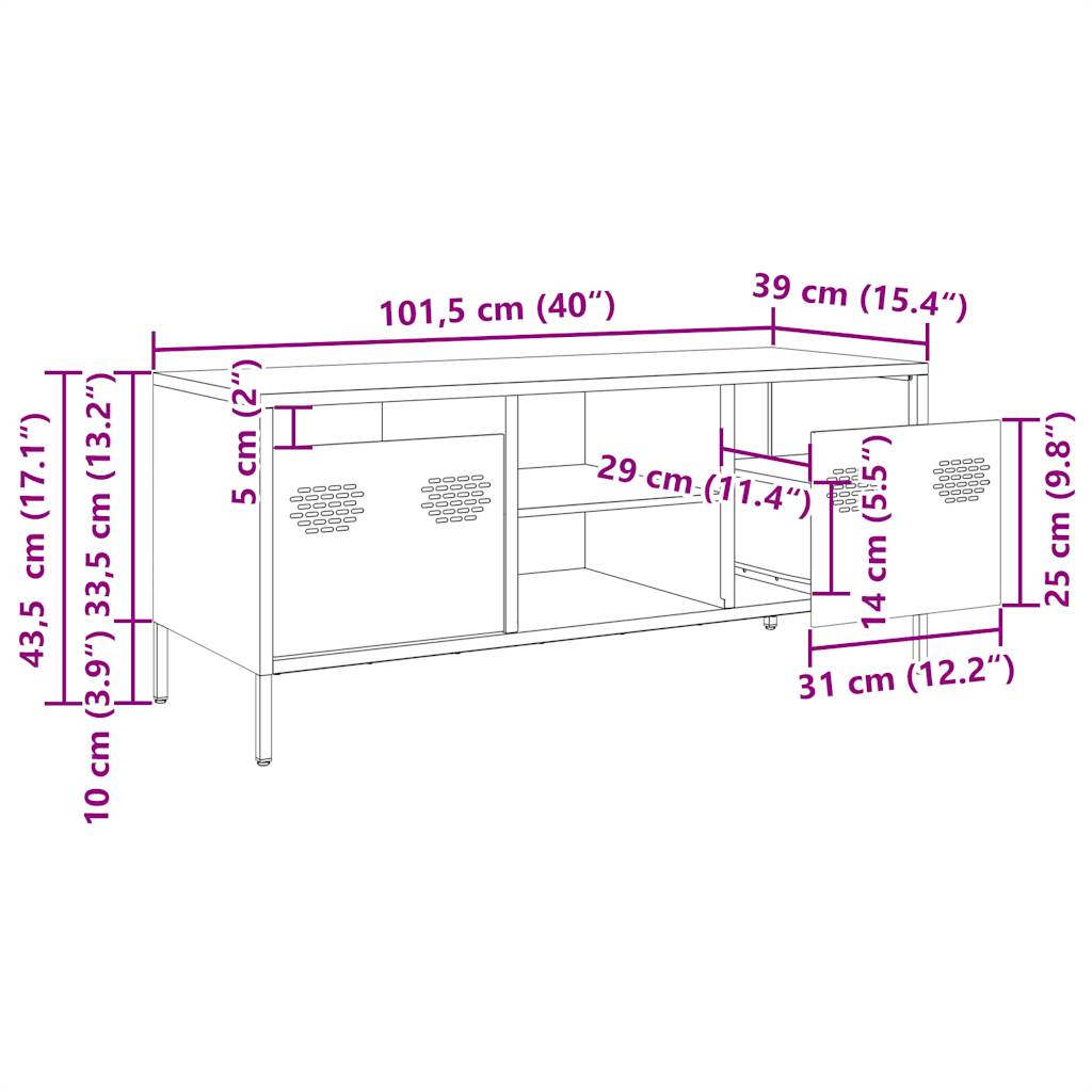 TV ormarić ružičasti 101,5 x 39 x 43,5 cm hladno valjani čelik