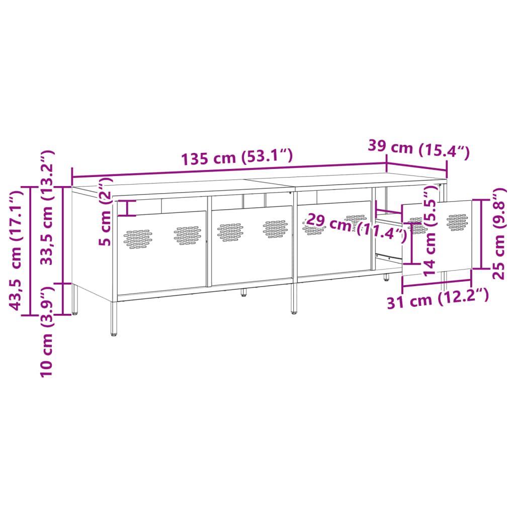 TV ormarić maslinastozeleni 135 x 39 x 43,5 cm čelični