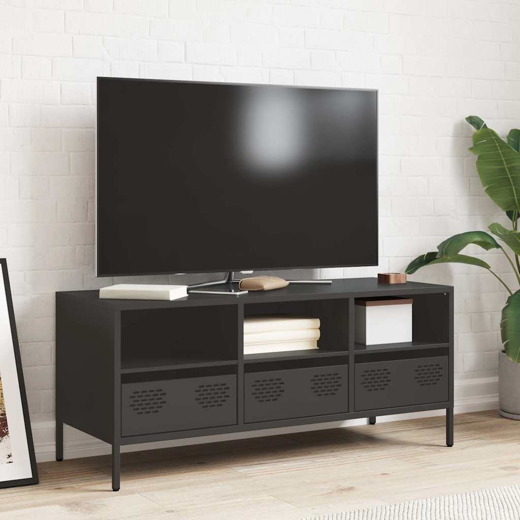 TV ormarić crni 101,5x39x43,5 cm hladno valjani čelik
