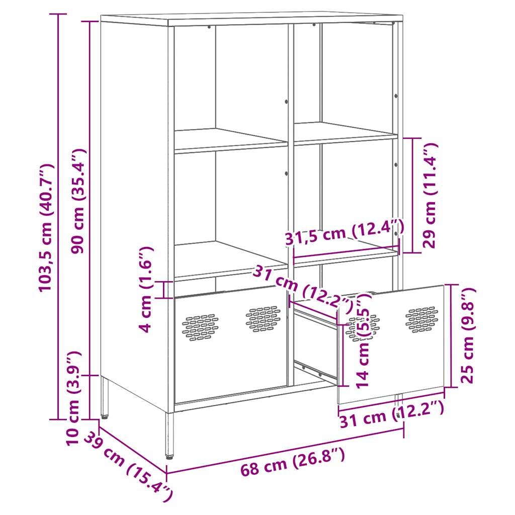 Visoka komoda boja senfa 68x39x103,5 cm od čelika
