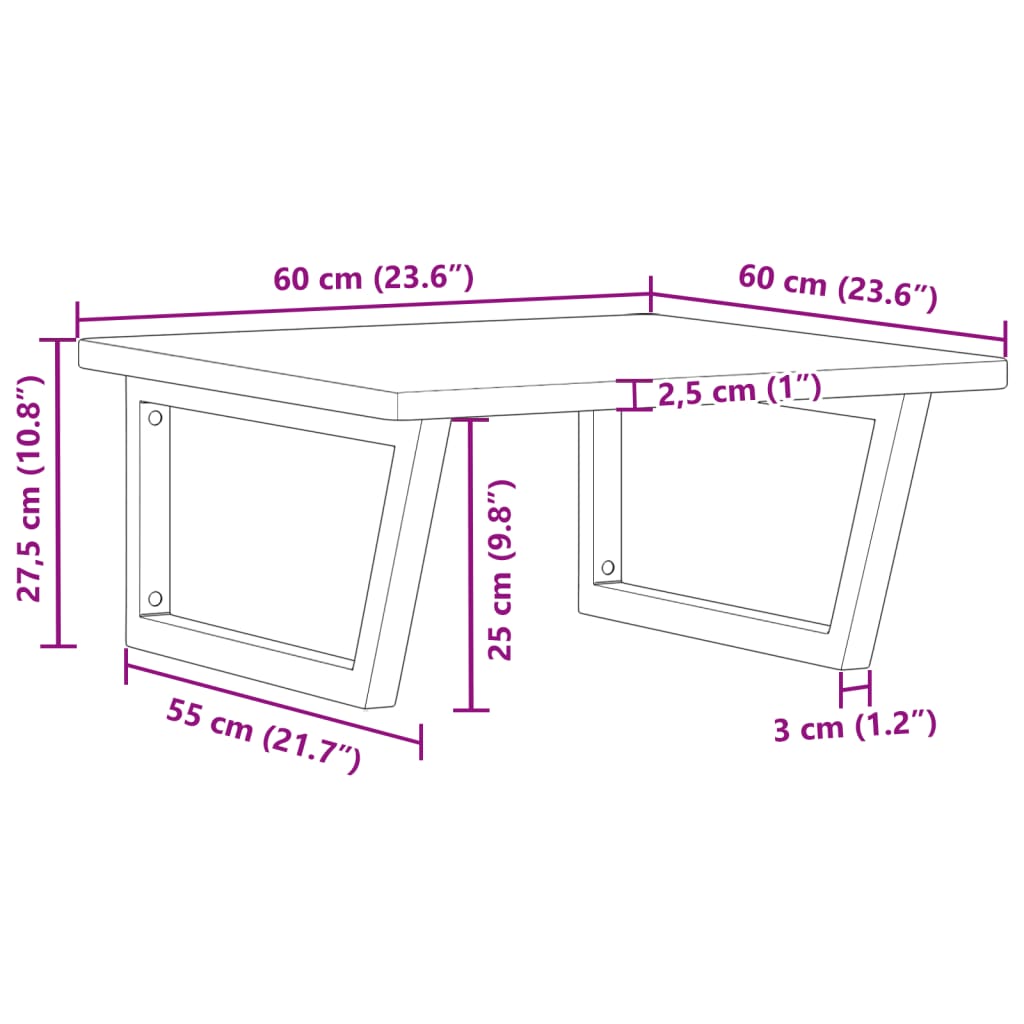 Zidna polica za umivaonik od čelika i masivne hrastovine Smeđa 60 x 60 x 2.5 cm