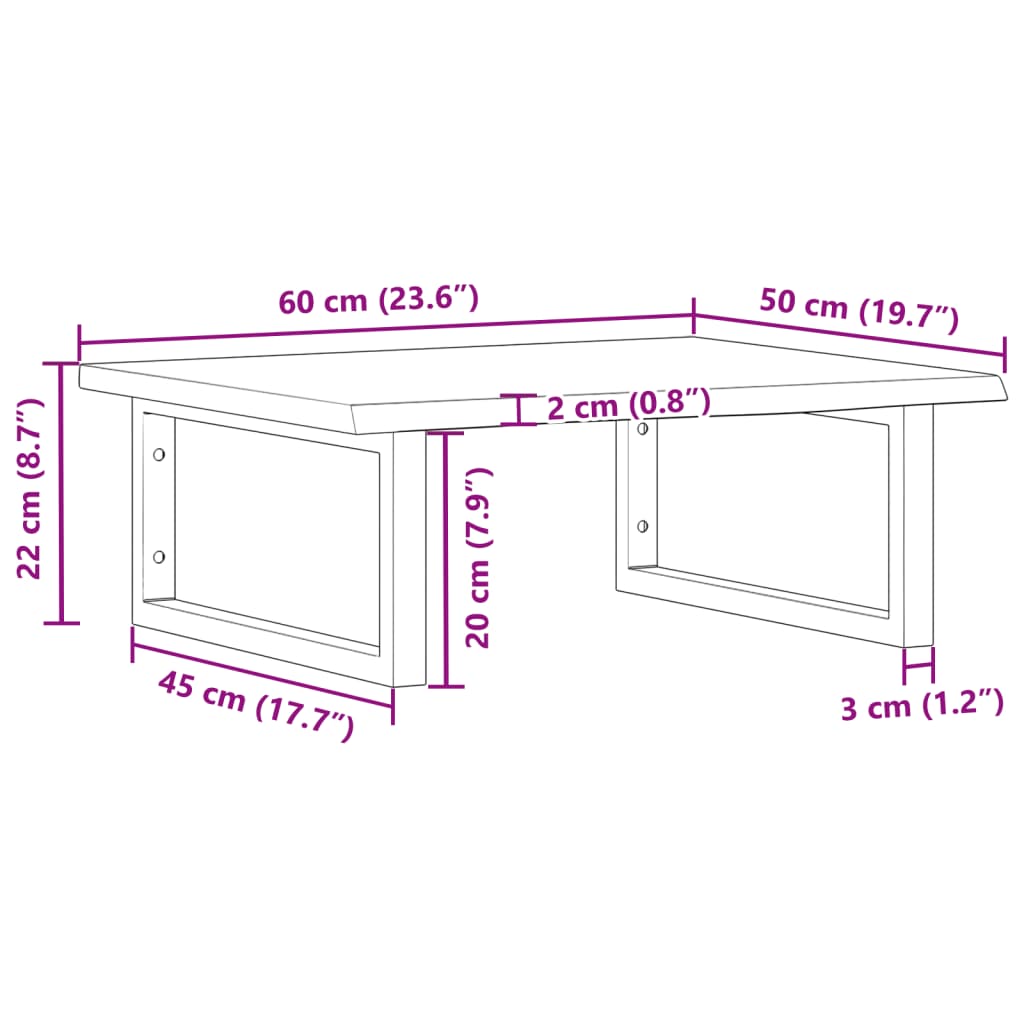 Zidna polica za umivaonik od čelika i masivne hrastovine Smeđa 60 x 50 x 2 cm