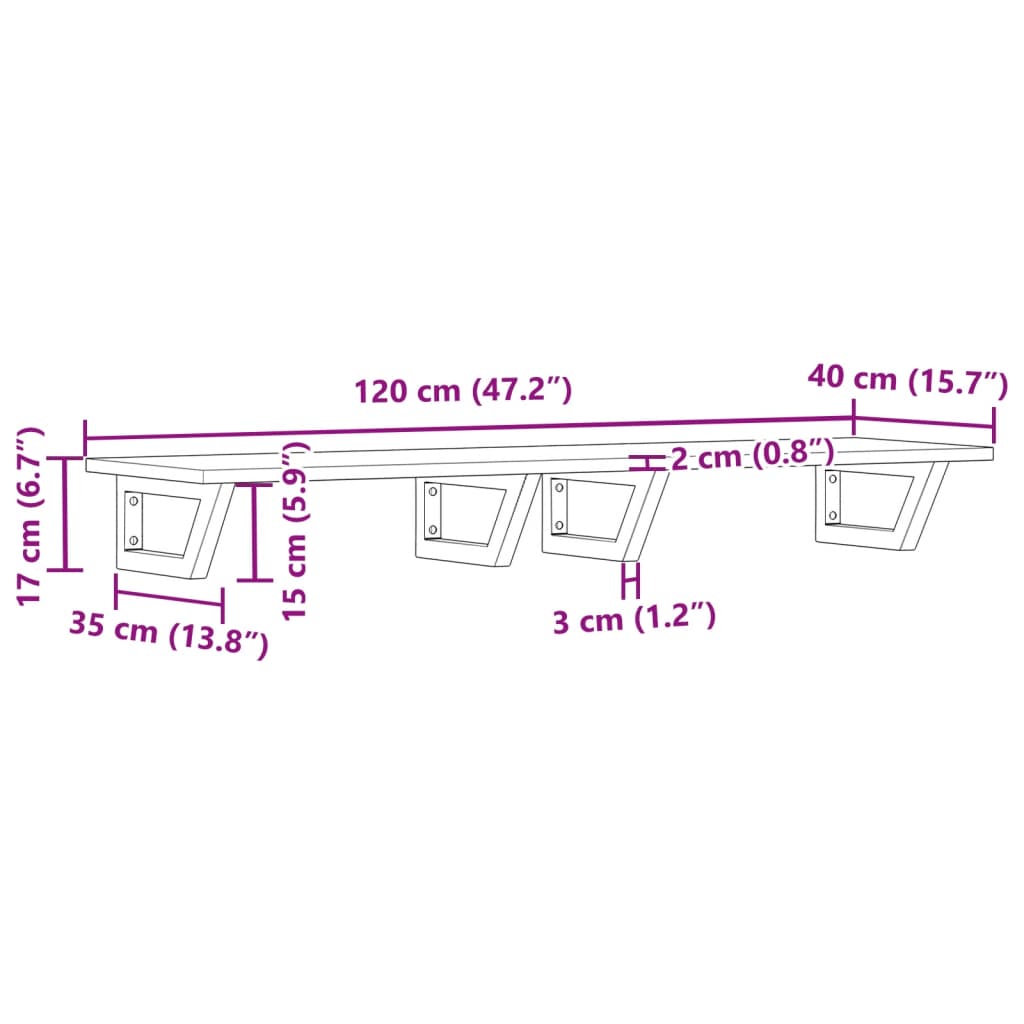 Zidna polica za umivaonik od čelika i masivnog bagremovog drva Smeđa 120 x 40 x 2 cm