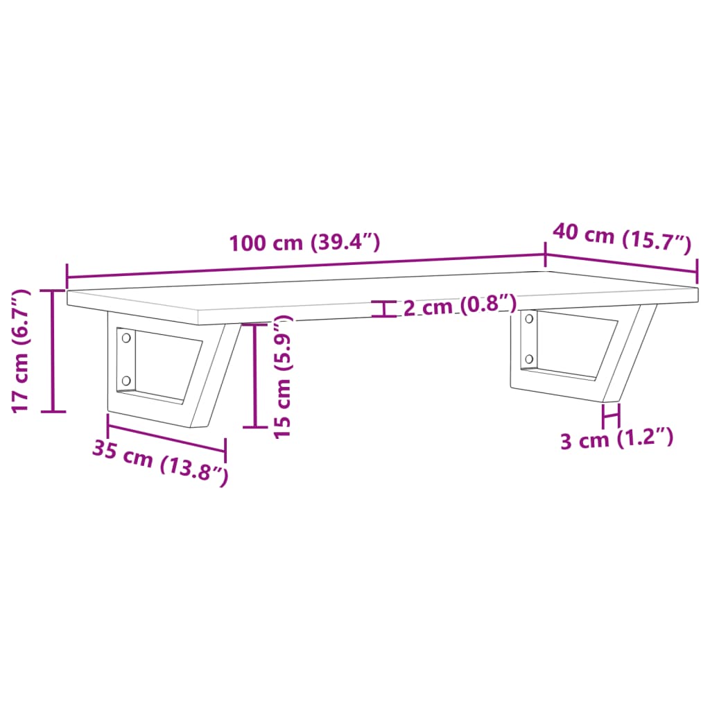 Zidna polica za umivaonik od čelika i masivnog bagremovog drva Smeđa 100 x 40 x 2 cm