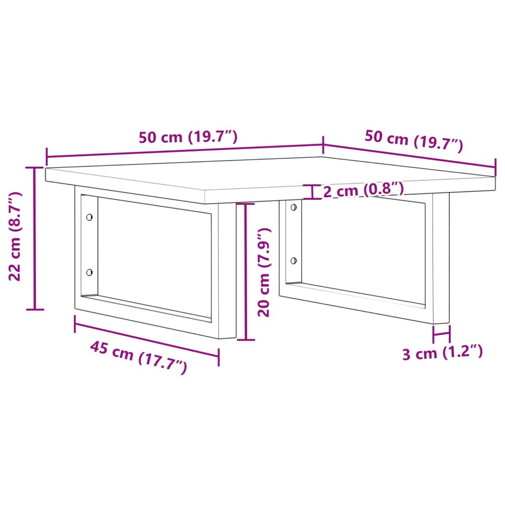 Zidna polica za umivaonik od čelika i masivnog bagremovog drva Smeđa 50 x 50 x 2 cm