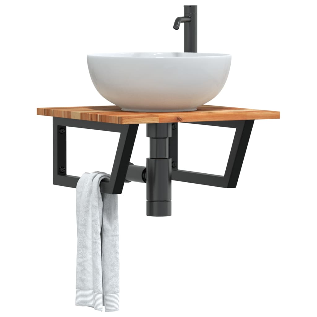 Zidna polica za umivaonik od čelika i masivnog bagremovog drva