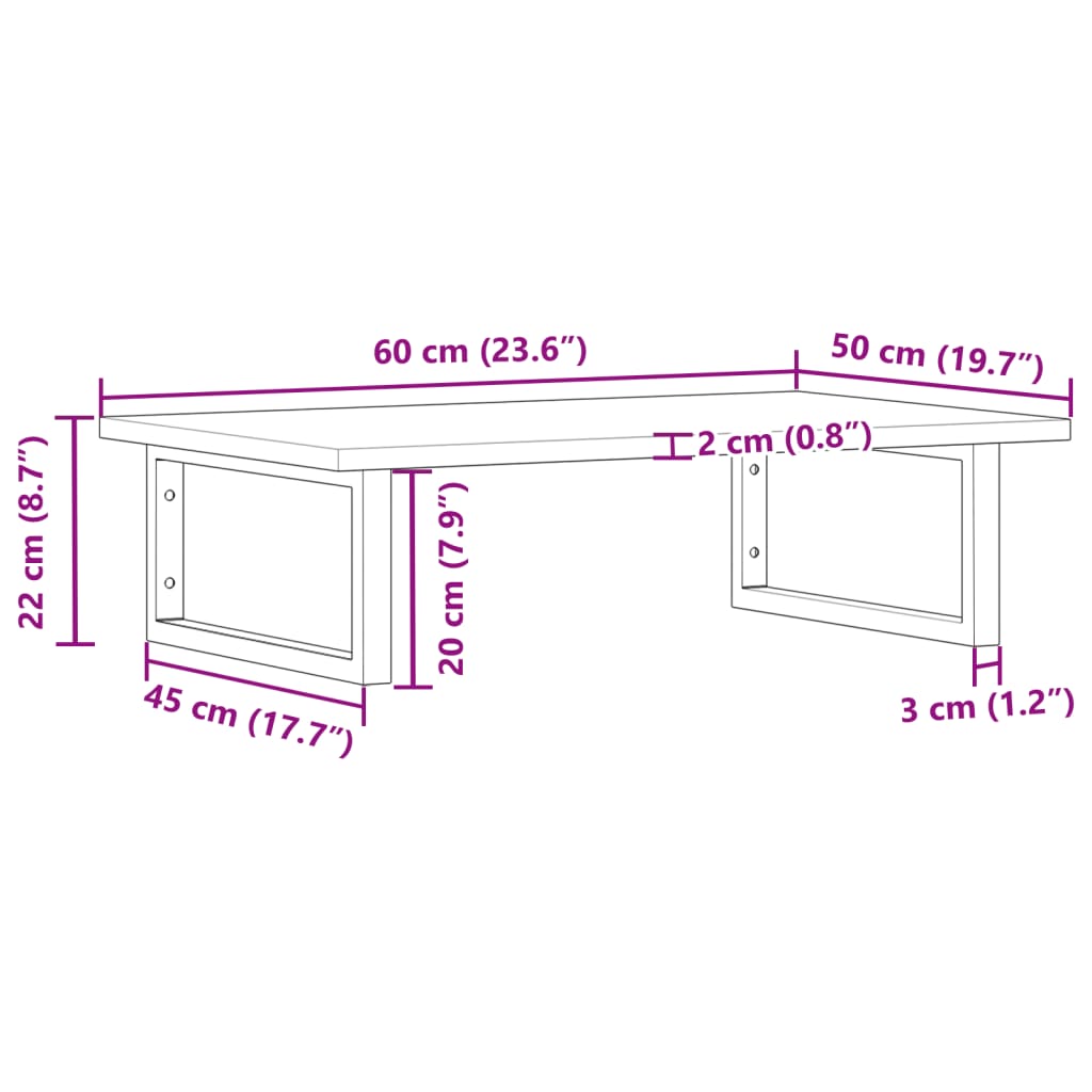 Zidna polica za umivaonik od čelika i masivnog bagremovog drva Smeđa 60 x 50 x 2 cm