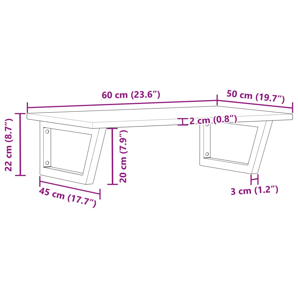 Zidna polica za umivaonik od čelika i masivnog bagremovog drva Smeđa 60 x 50 x 2 cm
