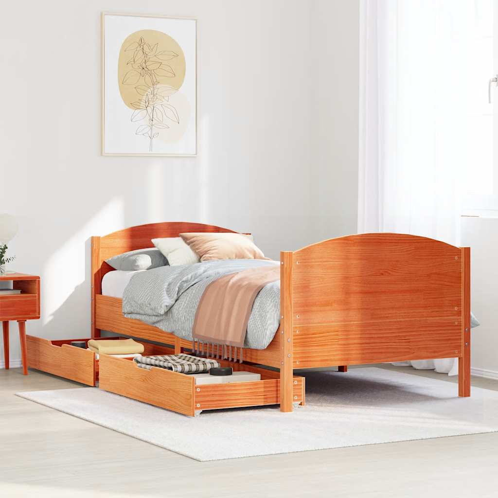 Okvir kreveta bez madraca voštano smeđi 75 x 190 cm od borovine
