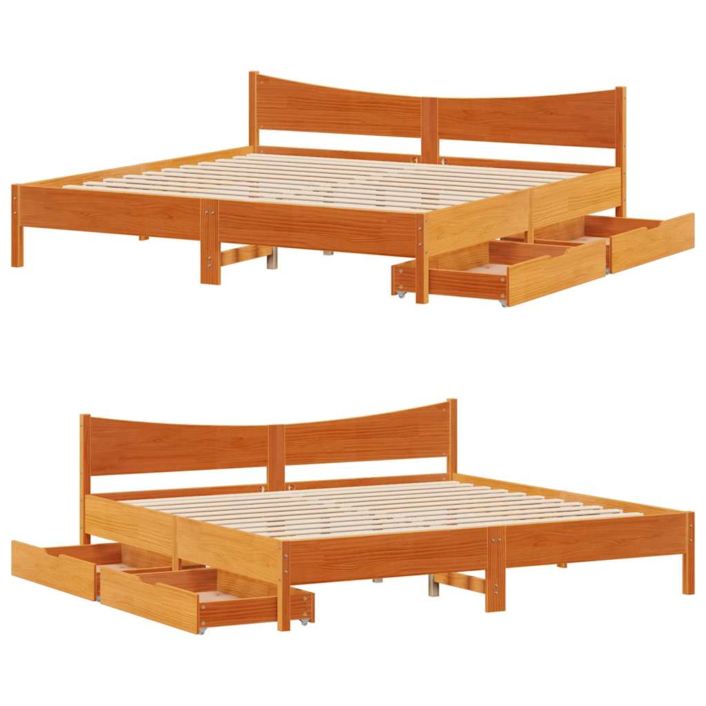 Okvir kreveta s ladicama voštano smeđi 200x200 cm od borovine