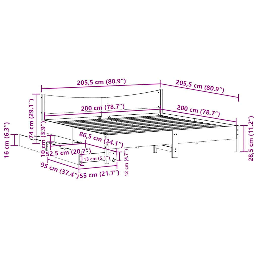 Okvir kreveta s ladicama voštano smeđi 200x200 cm od borovine