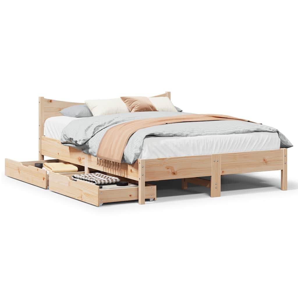 Okvir za krevet s ladicama 135 x 190 cm od masivne borovine