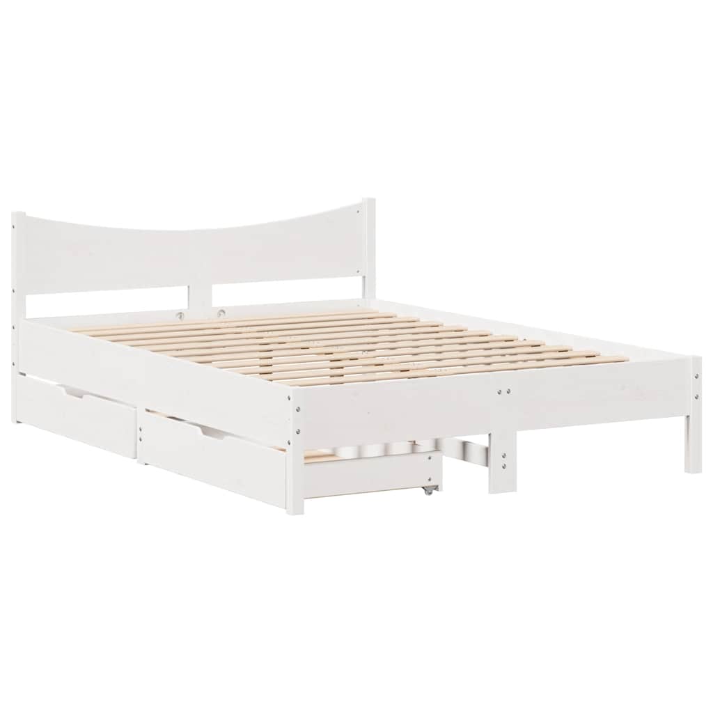 Okvir za krevet s ladicama bijeli 135 x 190 cm od borovine