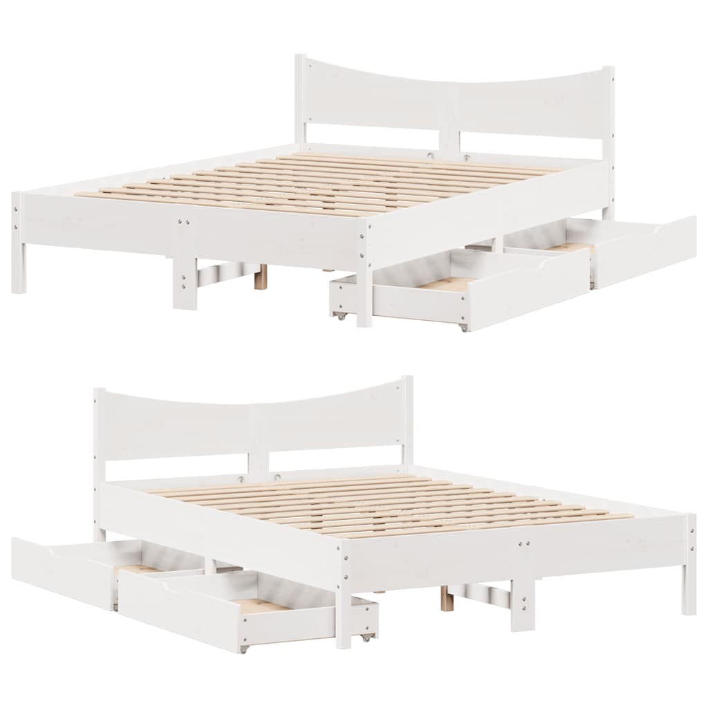 Okvir za krevet s ladicama bijeli 135 x 190 cm od borovine