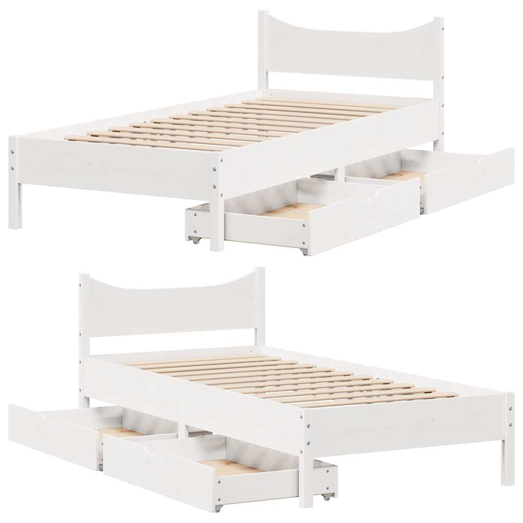 Okvir kreveta s ladicama bijeli 75x190 cm od borovine