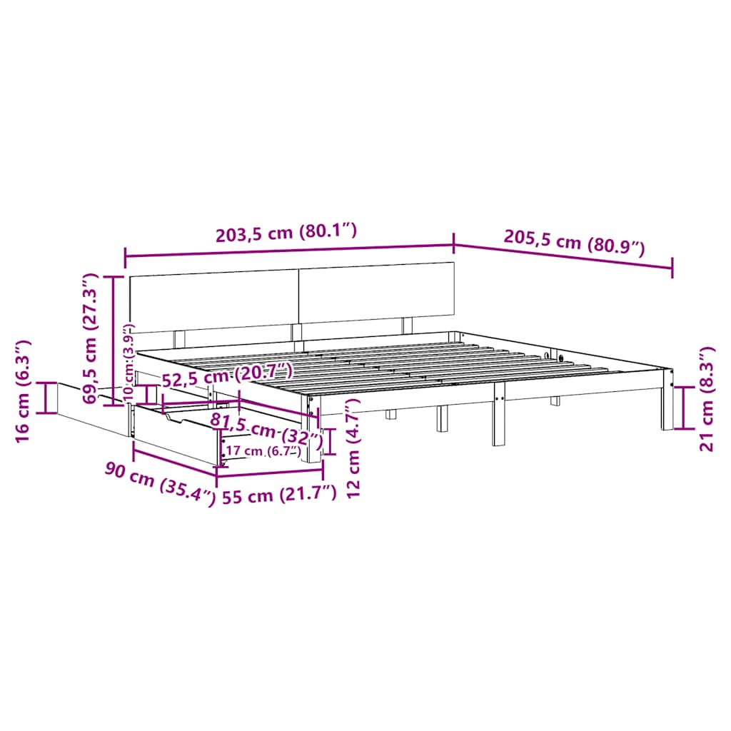 Okvir kreveta s ladicama bez madraca bijeli 200x200 cm