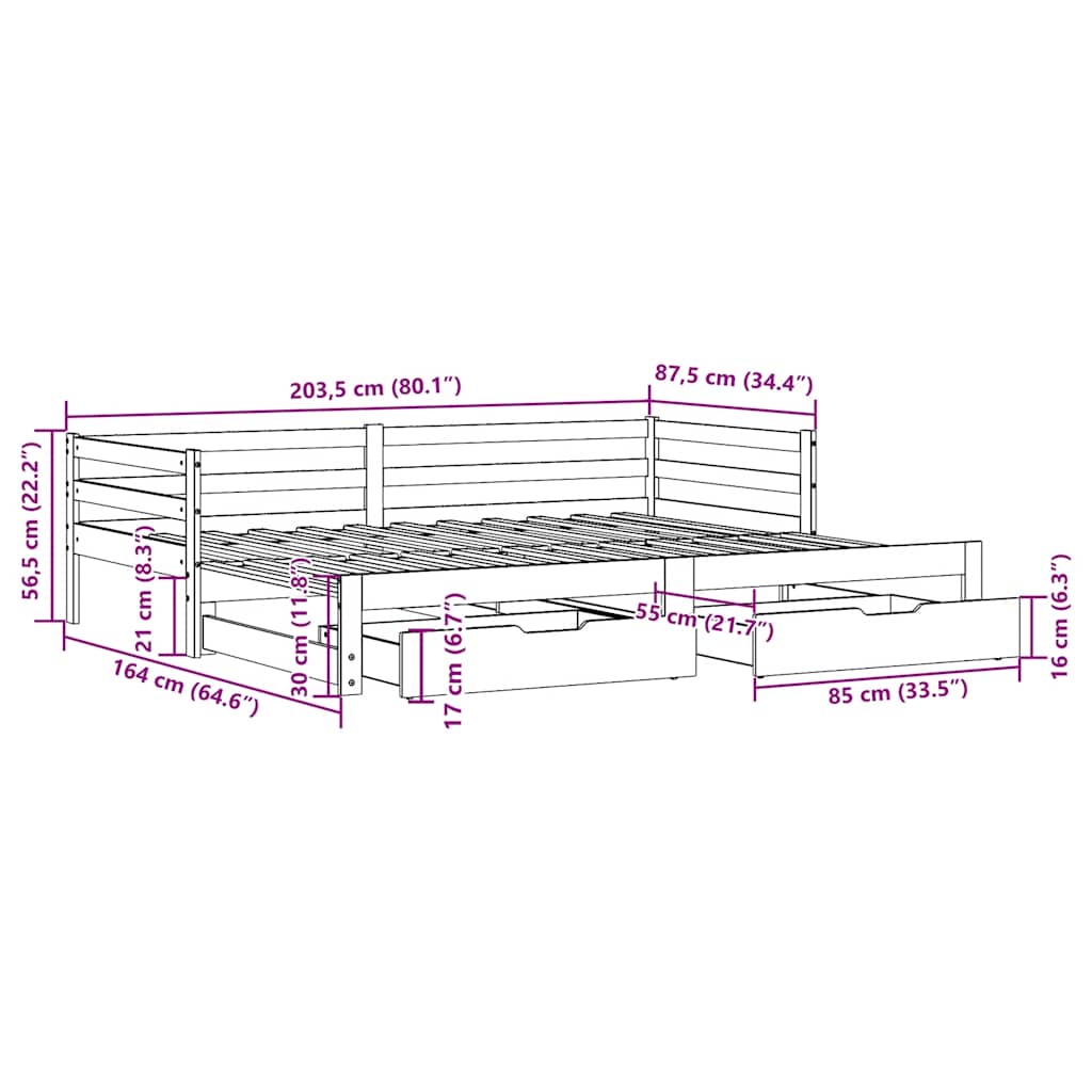Dnevni krevet na razvlačenje s ladicama bez madraca 80x200 cm