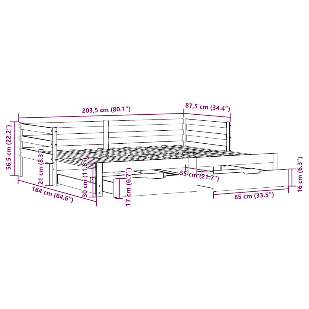 Dnevni krevet na razvlačenje s ladicama bez madraca 80x200 cm