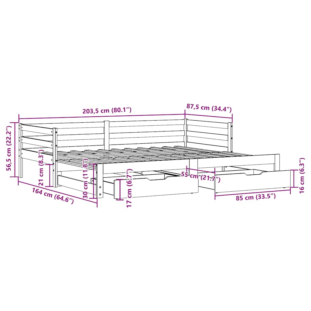 Dnevni krevet na razvlačenje bez madraca voštano smeđi 80x200cm