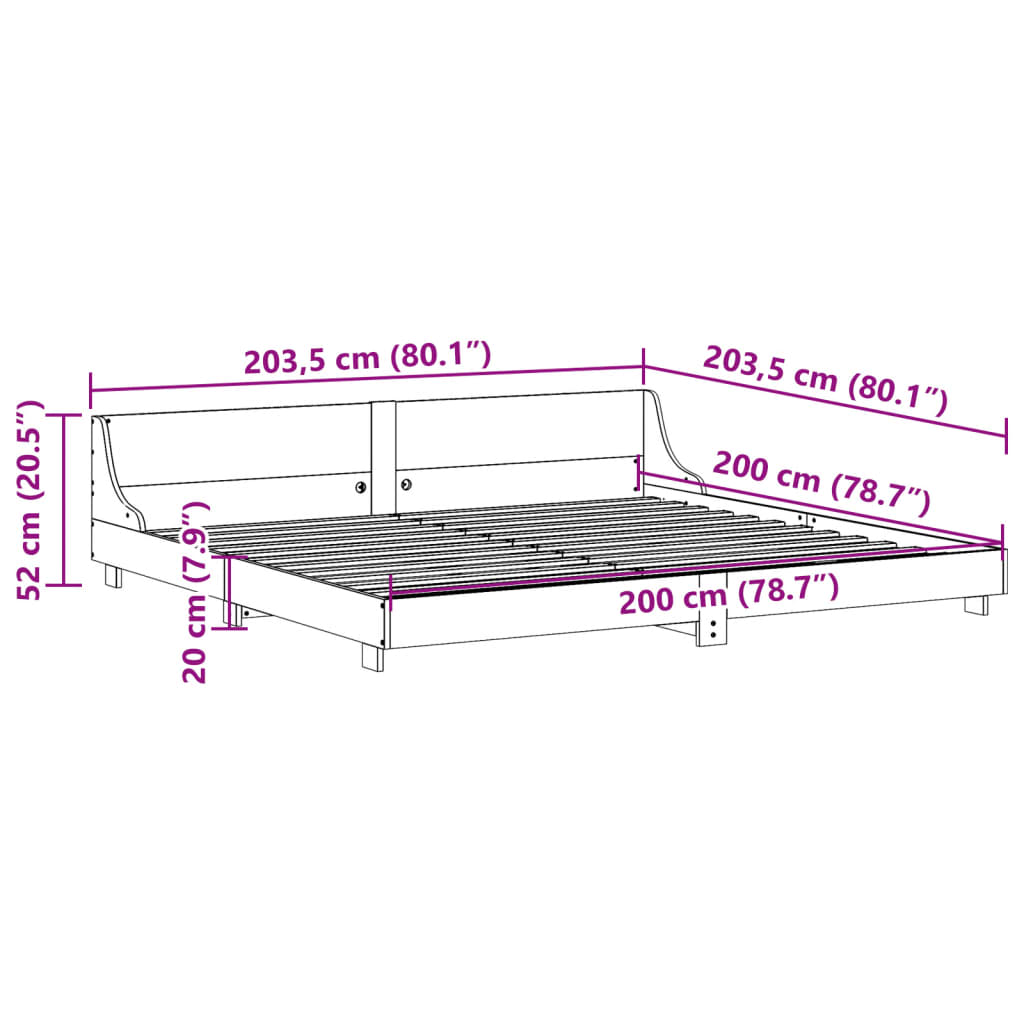 Okvir kreveta bez madraca 200 x 200 cm od masivne borovine