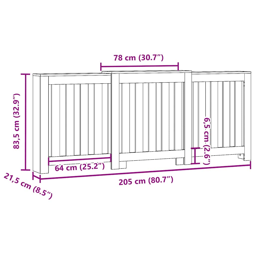 Pokrov za radijator bijeli 205x21,5x83,5 cm konstruirano drvo