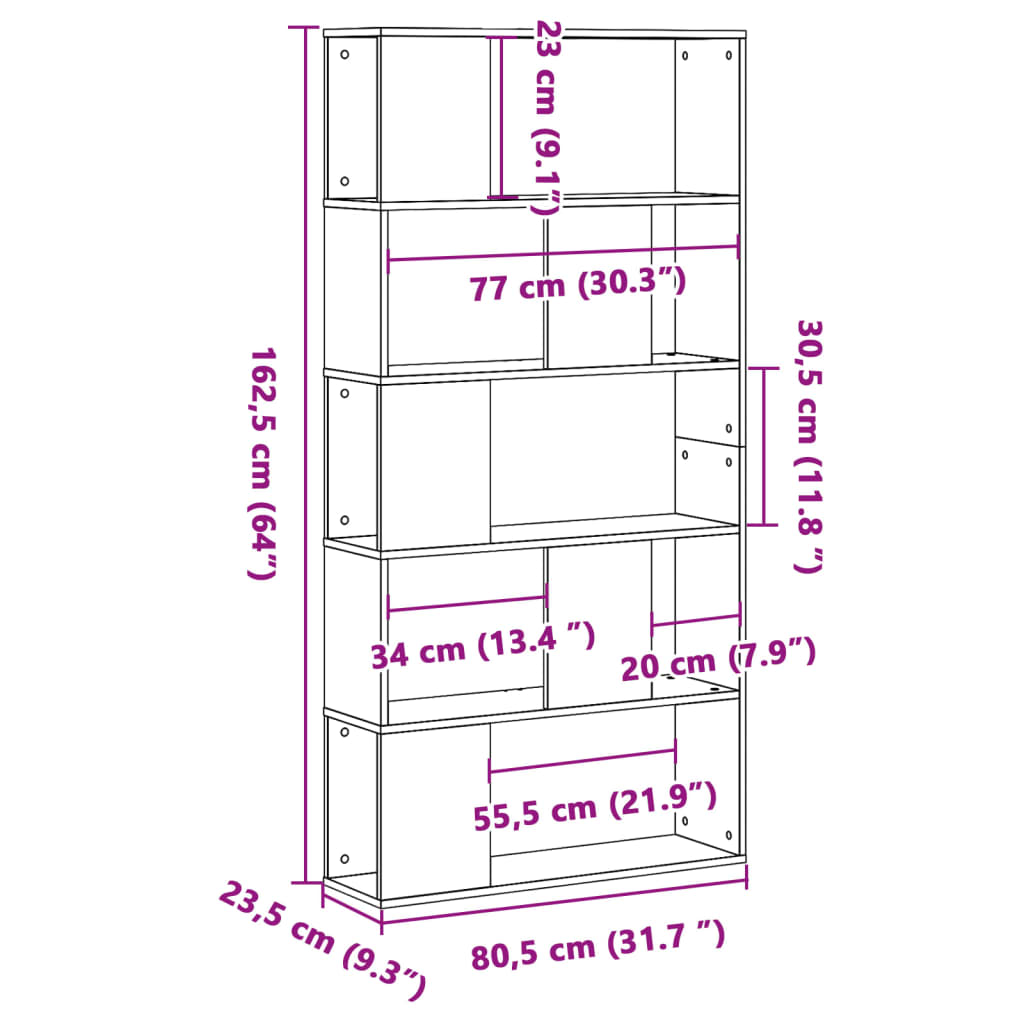 Regal za knjige 5 razina bijeli 80,5 x 23,5 x 162,5 cm drveni