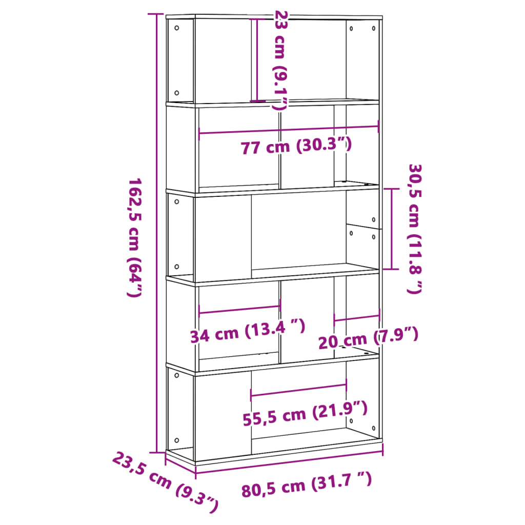Regal za knjige 5 razina boja hrasta 80,5x23,5x162,5 cm drveni