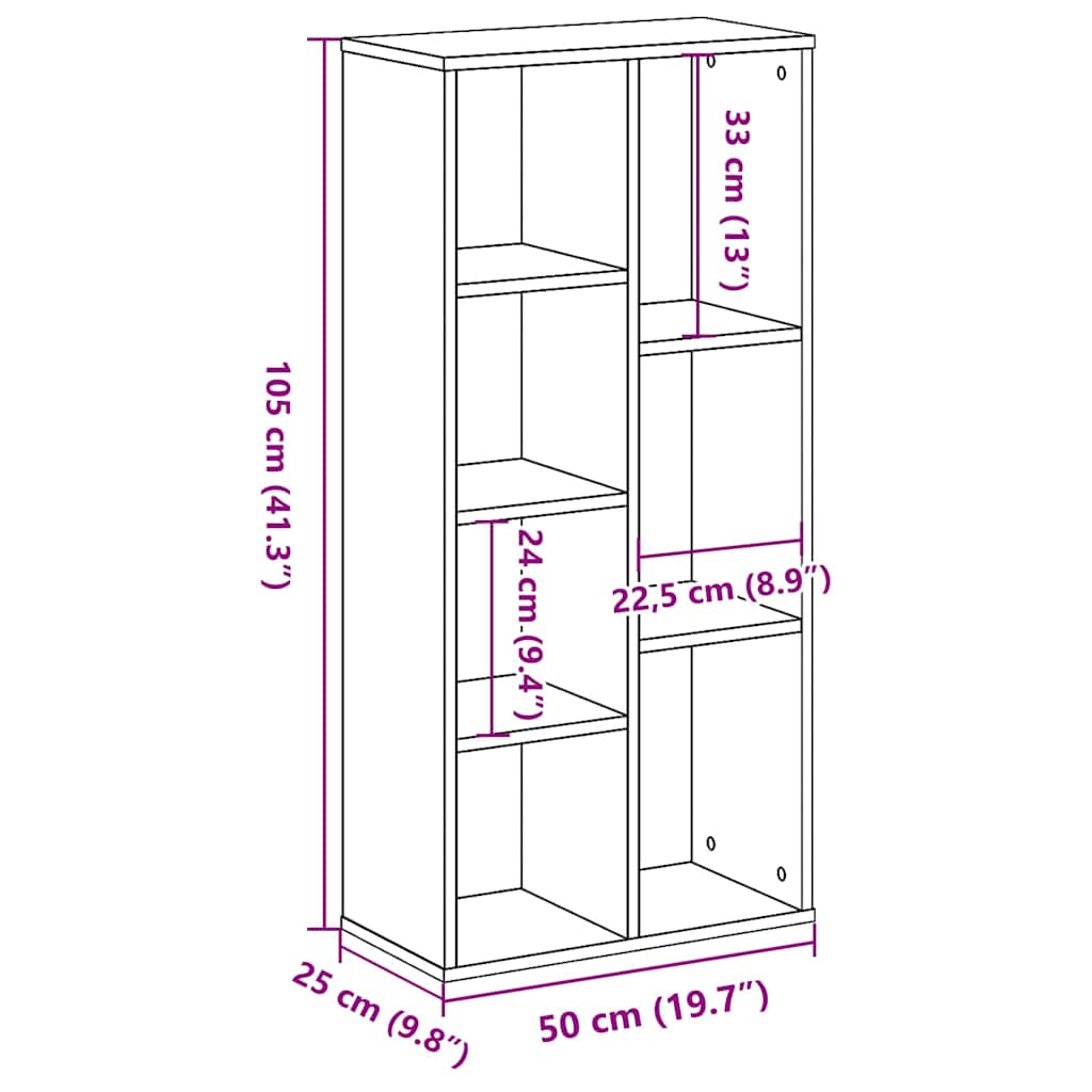 Regal za knjige siva boja betona 50x25x105 cm konstruirano drvo