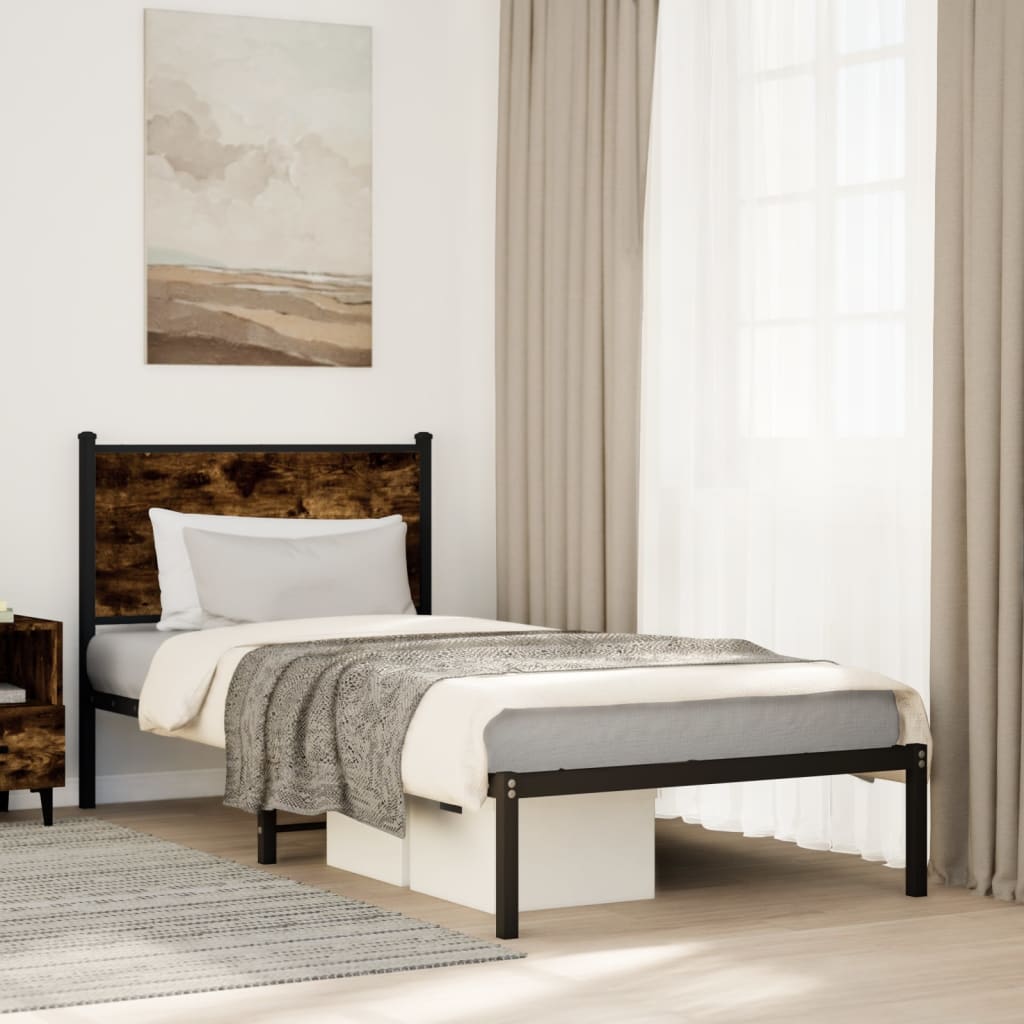 Metalni okvir kreveta bez madraca boja hrasta 75x190 cm
