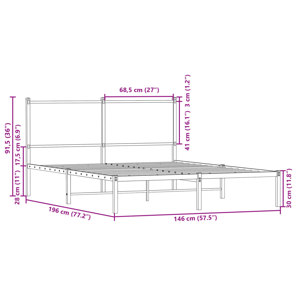 Metalni okvir kreveta bez madraca boja hrasta 140x190 cm