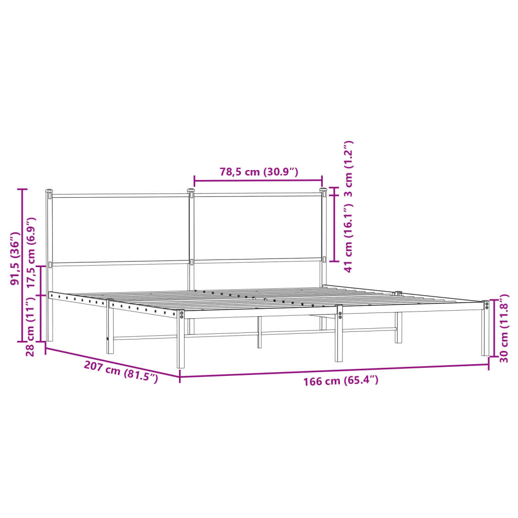 Metalni okvir kreveta bez madraca boja hrasta 160x200 cm
