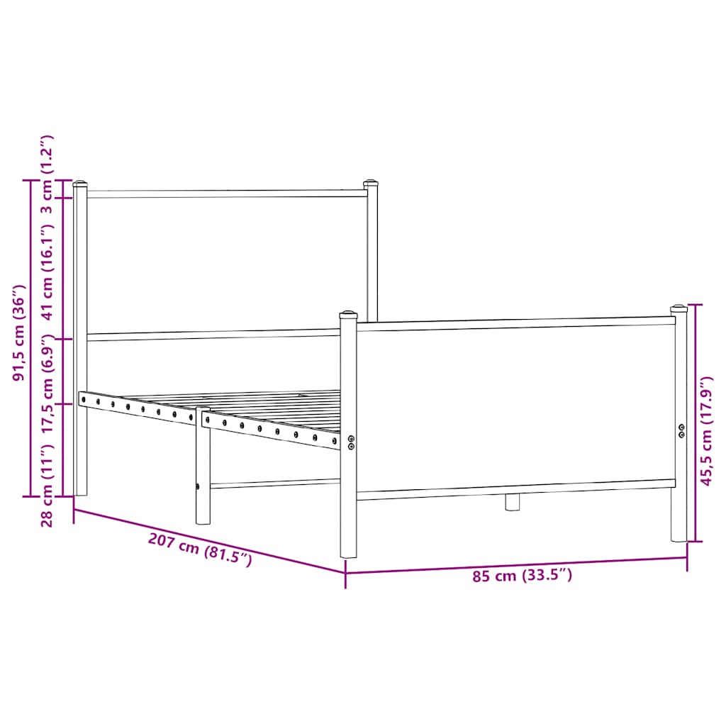 Metalni okvir kreveta bez madraca boja hrasta 80x200 cm
