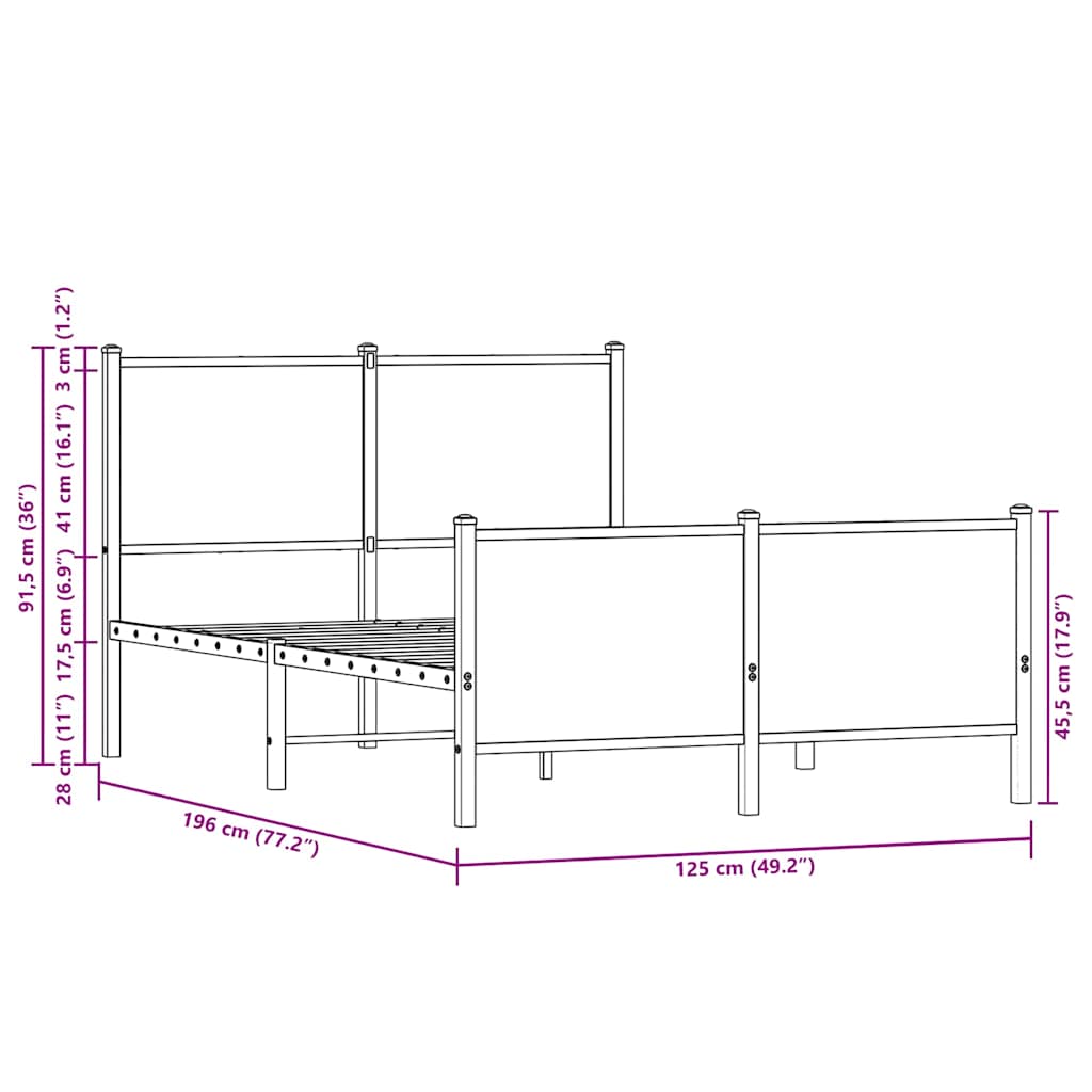 Metalni okvir kreveta bez madraca boja hrasta 120x190 cm