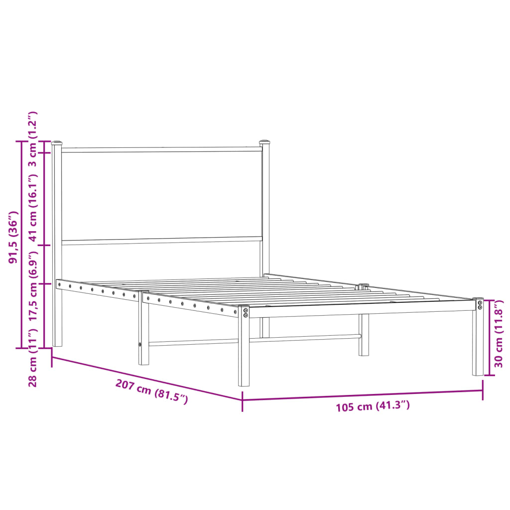 Metalni okvir kreveta bez madraca boja hrasta sonome 100x200 cm