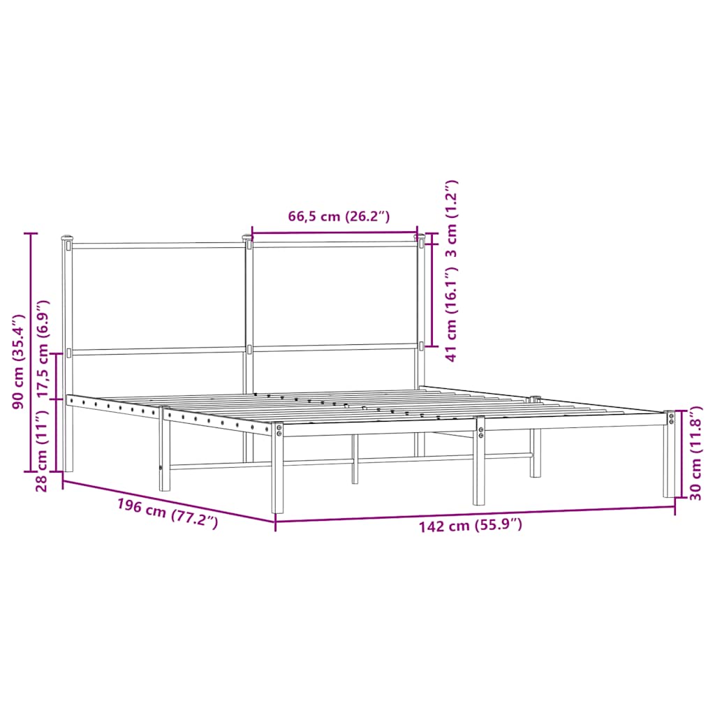 Metalni okvir kreveta bez madraca smeđa boja hrasta 137x190 cm