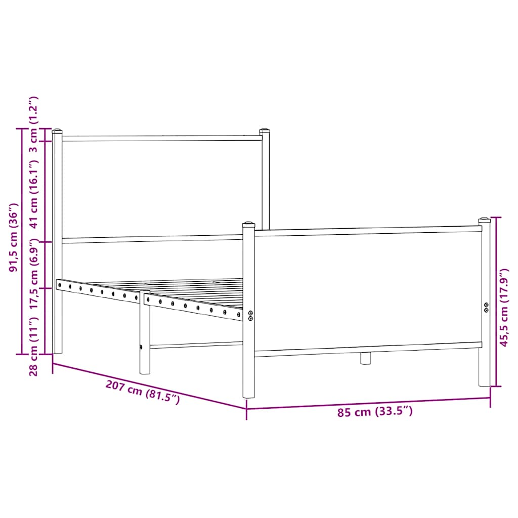 Metalni okvir kreveta bez madraca smeđi hrast 80x200 cm