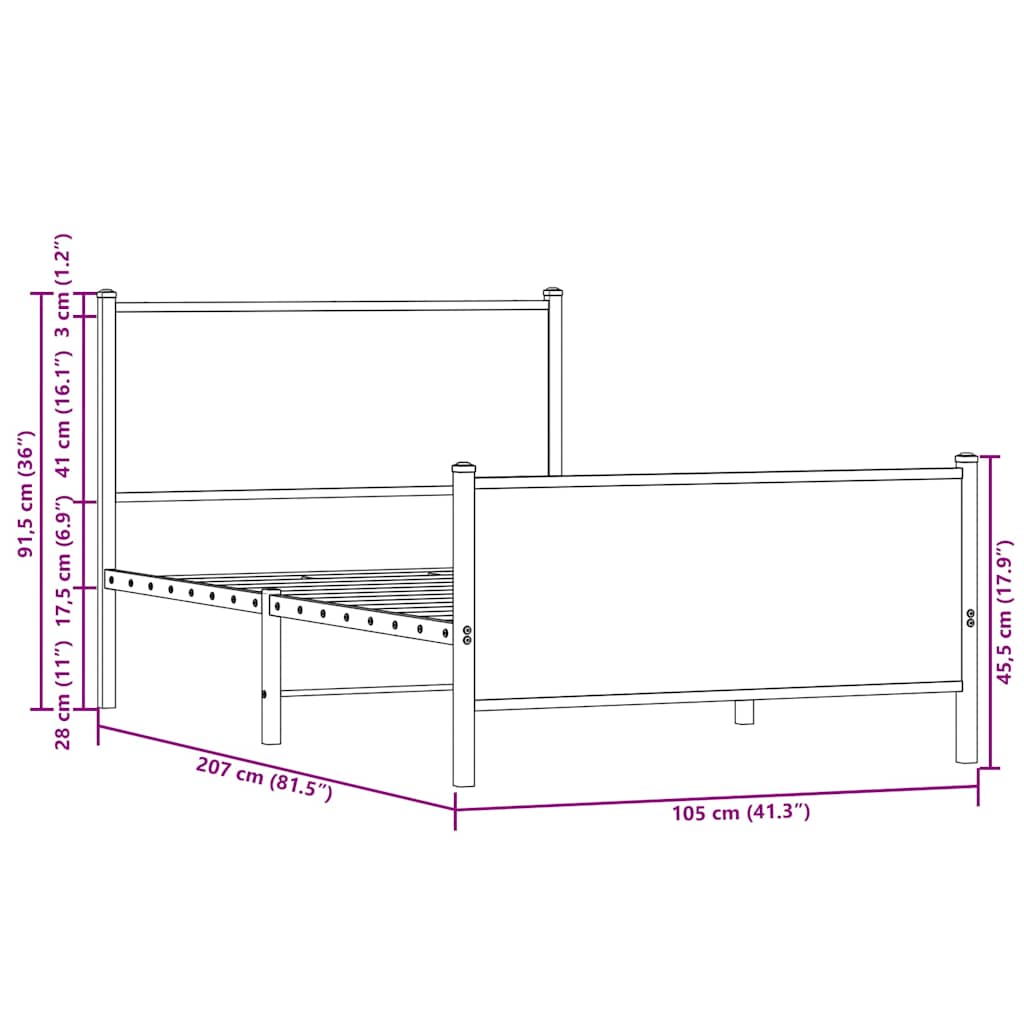 Metalni okvir kreveta bez madraca smeđi hrast 100x200 cm