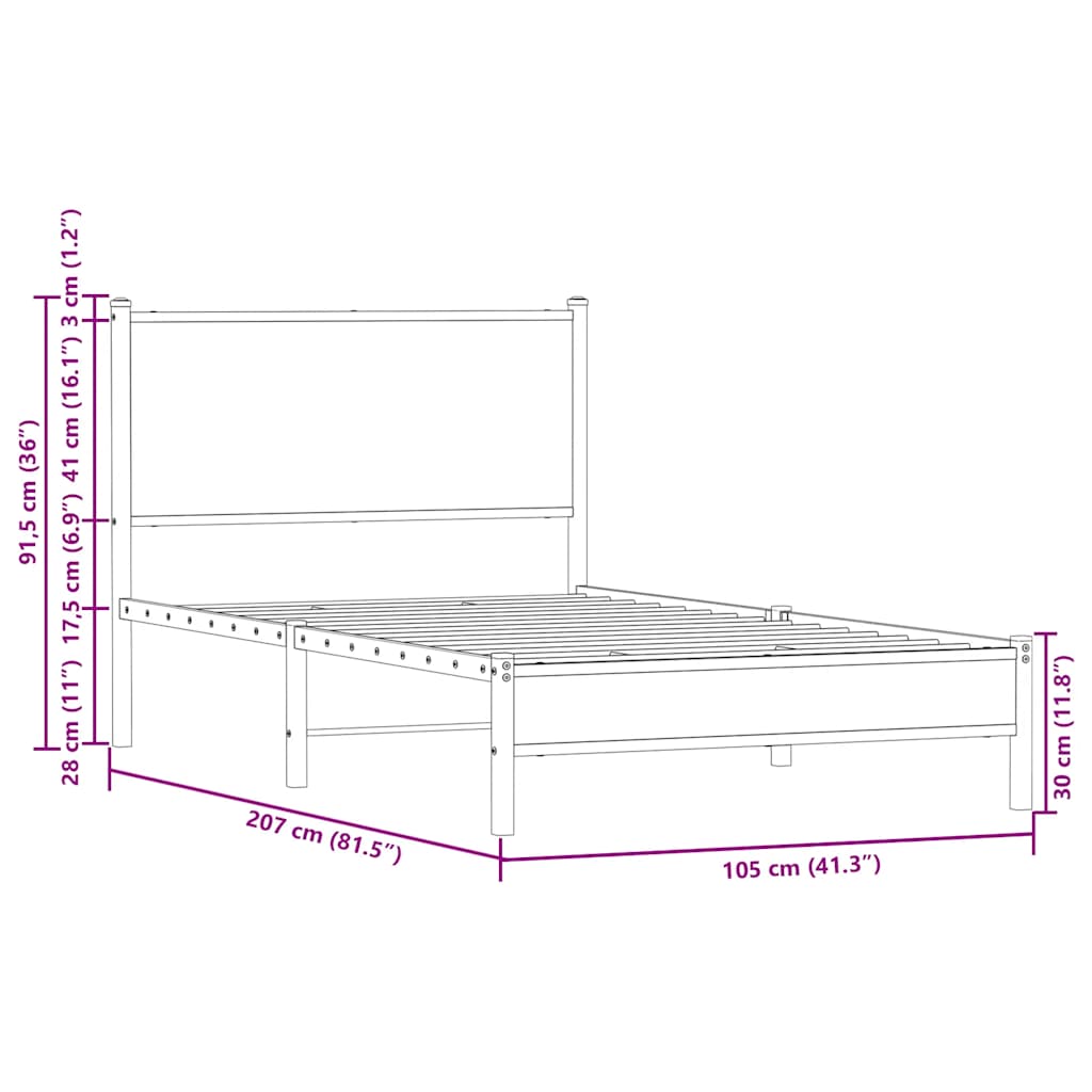 Metalni okvir kreveta bez madraca boja hrasta 100x200 cm