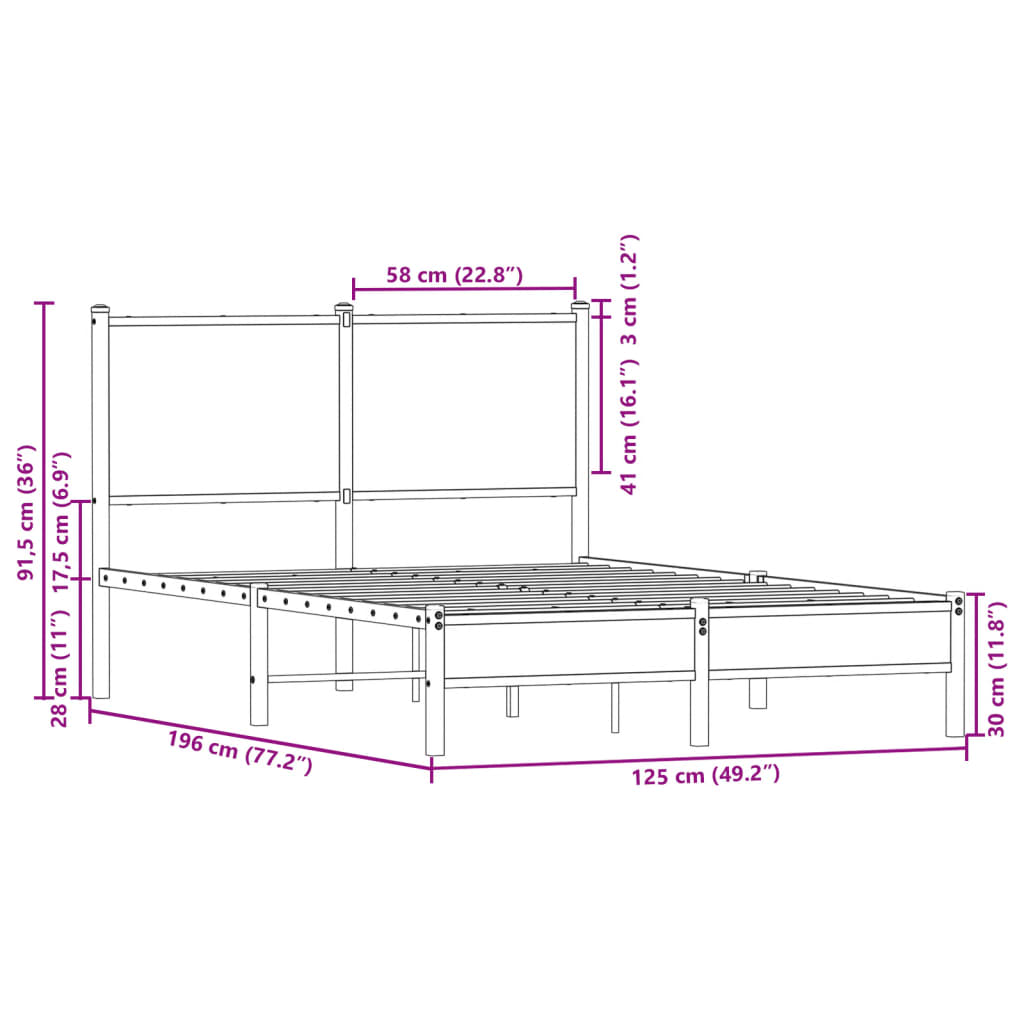 Metalni okvir kreveta bez madraca boja hrasta 120x190 cm