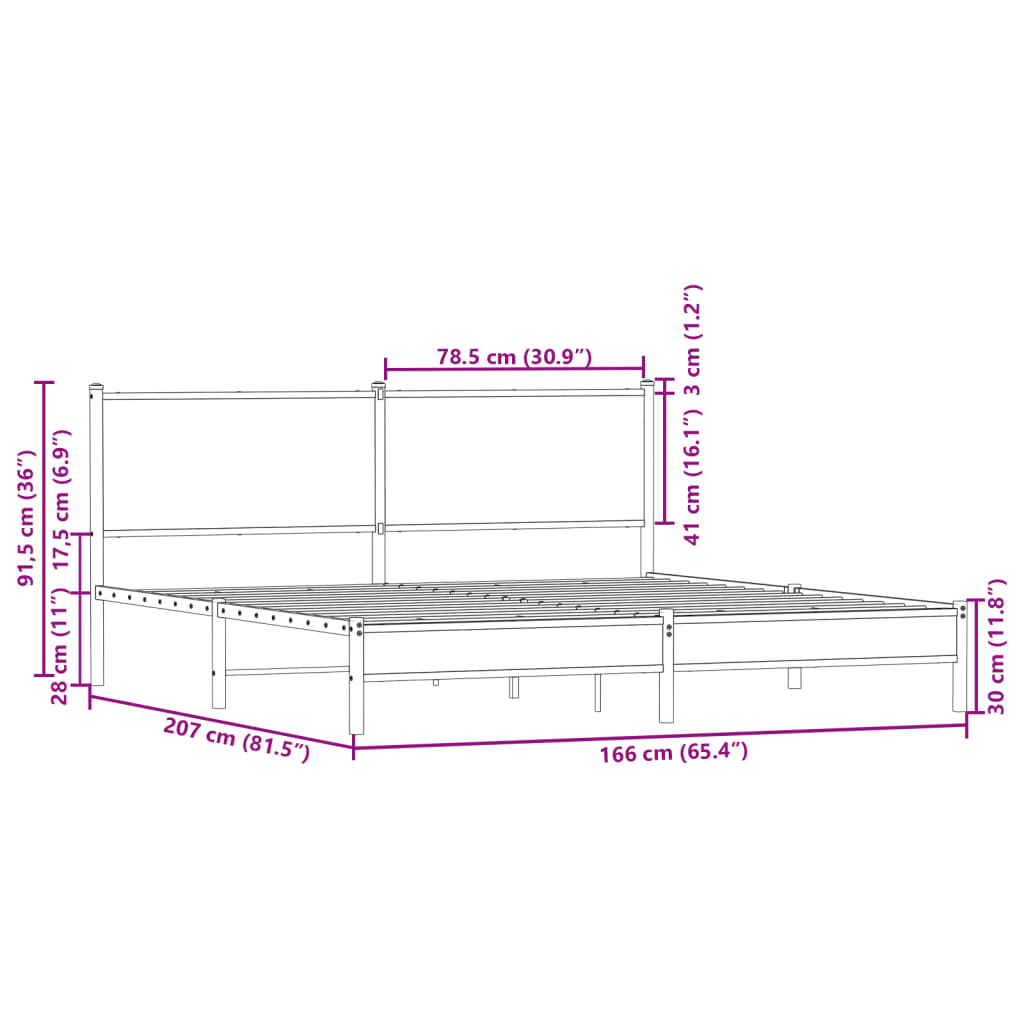Metalni okvir kreveta bez madraca boja hrasta 160x200 cm