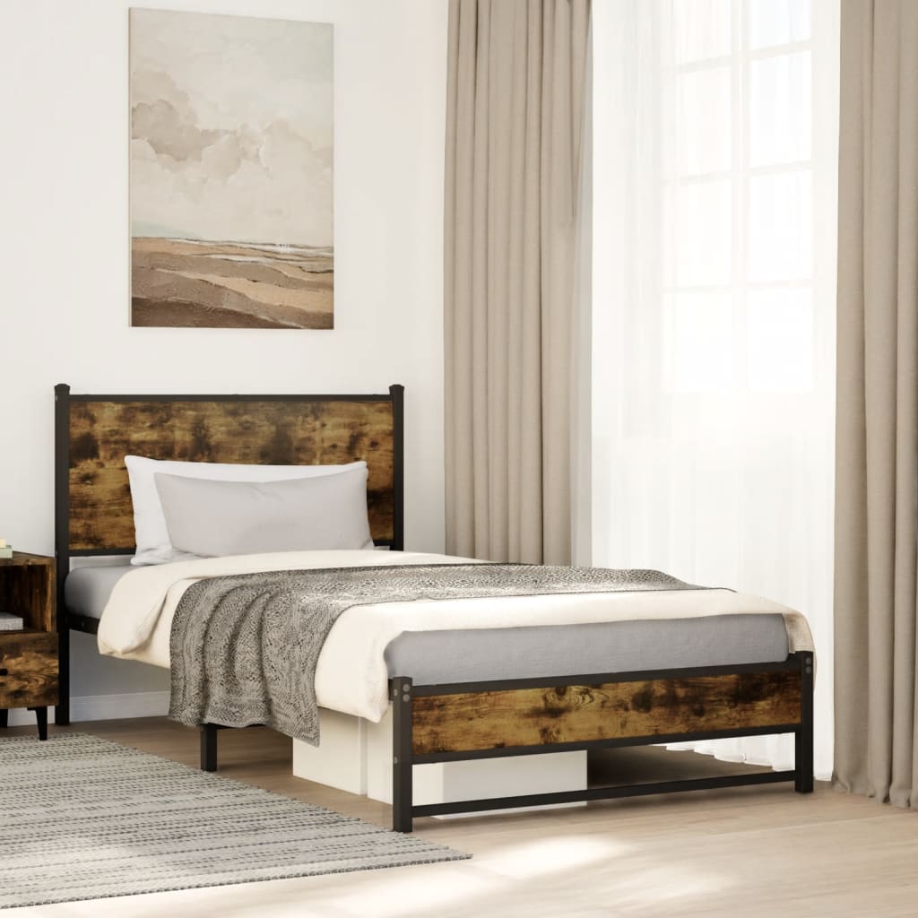 Metalni okvir kreveta bez madraca boja hrasta 107x203 cm