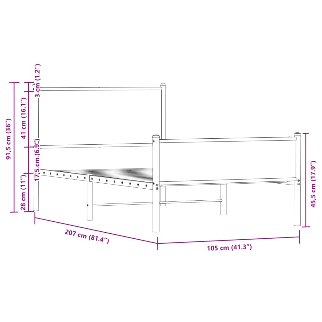 Metalni okvir kreveta bez madraca boja hrasta 100x200 cm